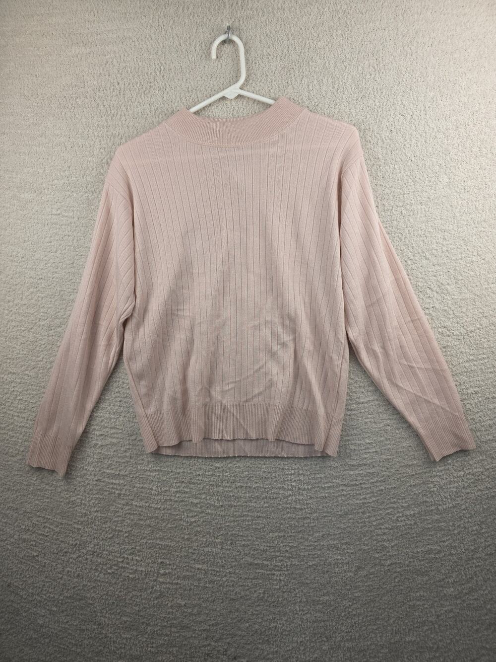 Sag Harbor Petite Women's Pink Ribbed Long Sleeve Pullover Sweater Size Medium